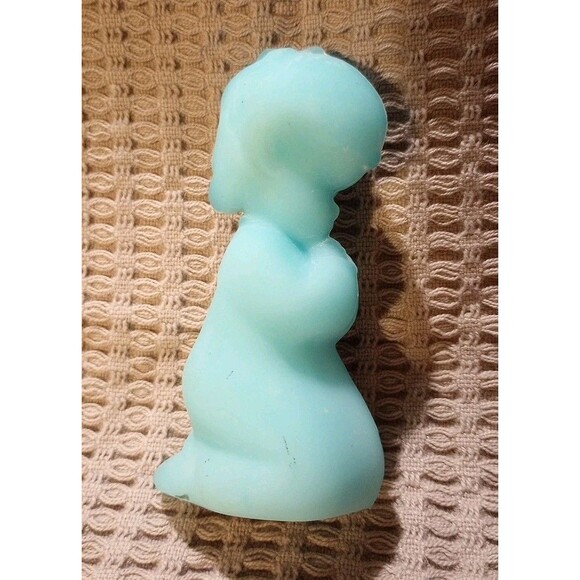 Vintage Blue Satin Fenton Glass Girl Praying Figurine Collectors Item Stickered - Picture 4 of 8